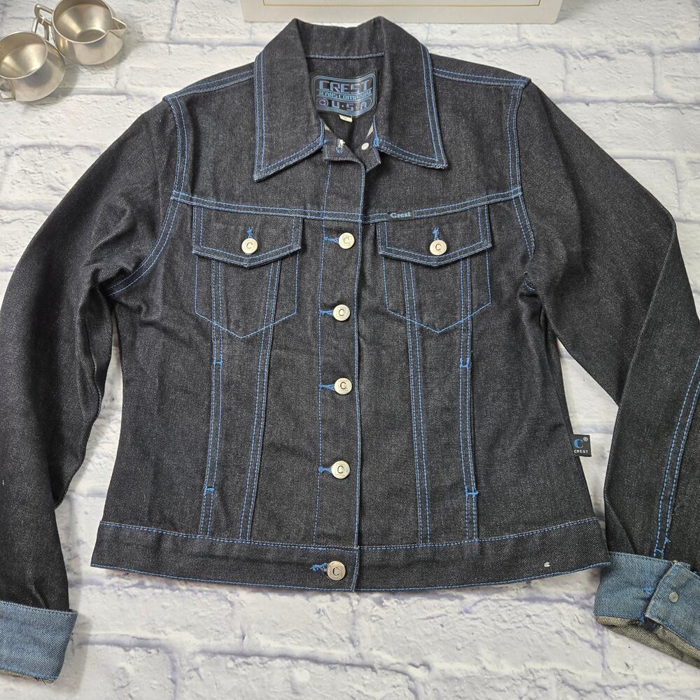 Crest Midnight Blue Denim Jacket with Contrasting Lt Blue Stitching size Medium